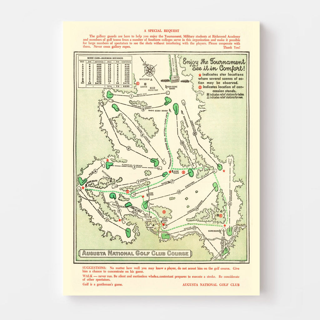 1954 Augusta National Vintage Course Map