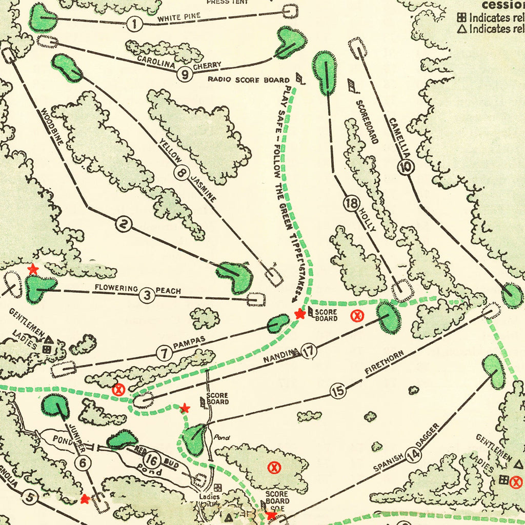 1954 Augusta National Vintage Course Map