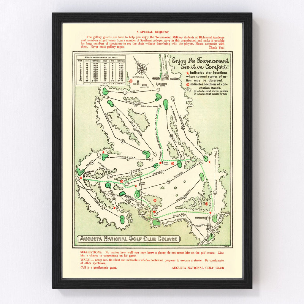 1954 Augusta National Vintage Course Map