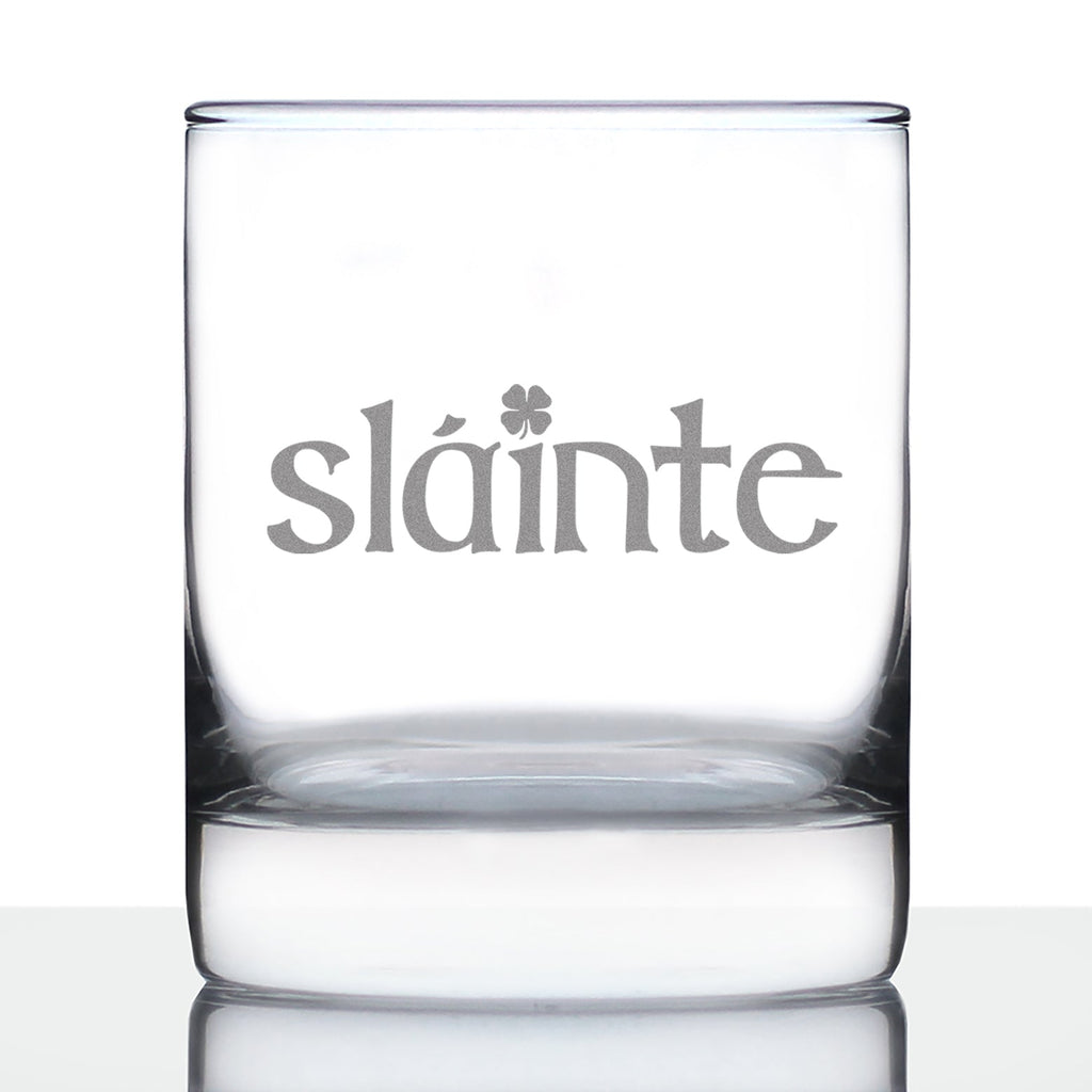Slainte - Irish Cheers - Whiskey Rocks Glass - Funny St Patricks Day Party Decor or Gifts for Men & Women