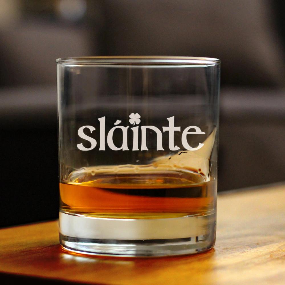 Slainte - Irish Cheers - Whiskey Rocks Glass - Funny St Patricks Day Party Decor or Gifts for Men & Women