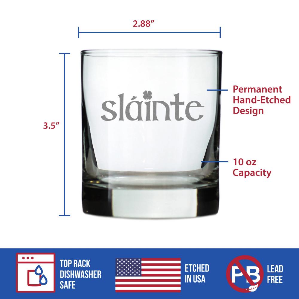Slainte - Irish Cheers - Whiskey Rocks Glass - Funny St Patricks Day Party Decor or Gifts for Men & Women